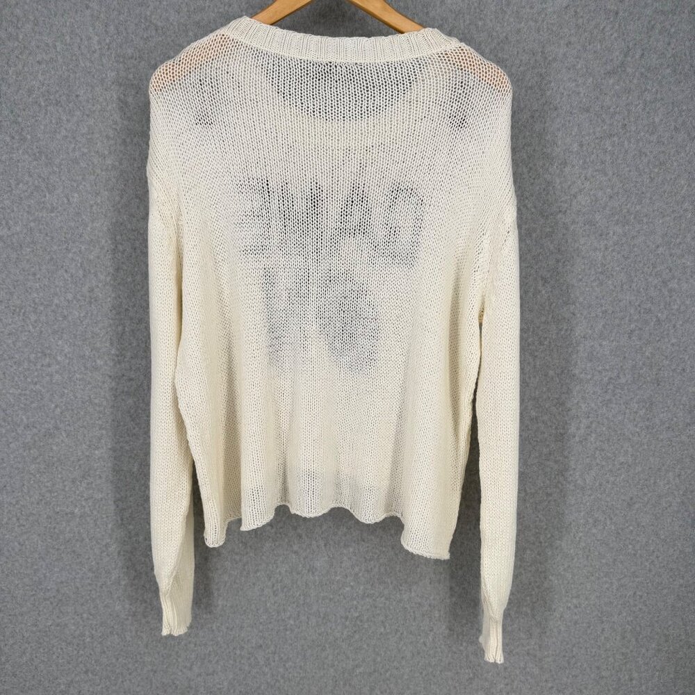 Wooden Ships Game On Football Open Knit Sweater Size M/L White Blue Oversized - Picture 4 of 11